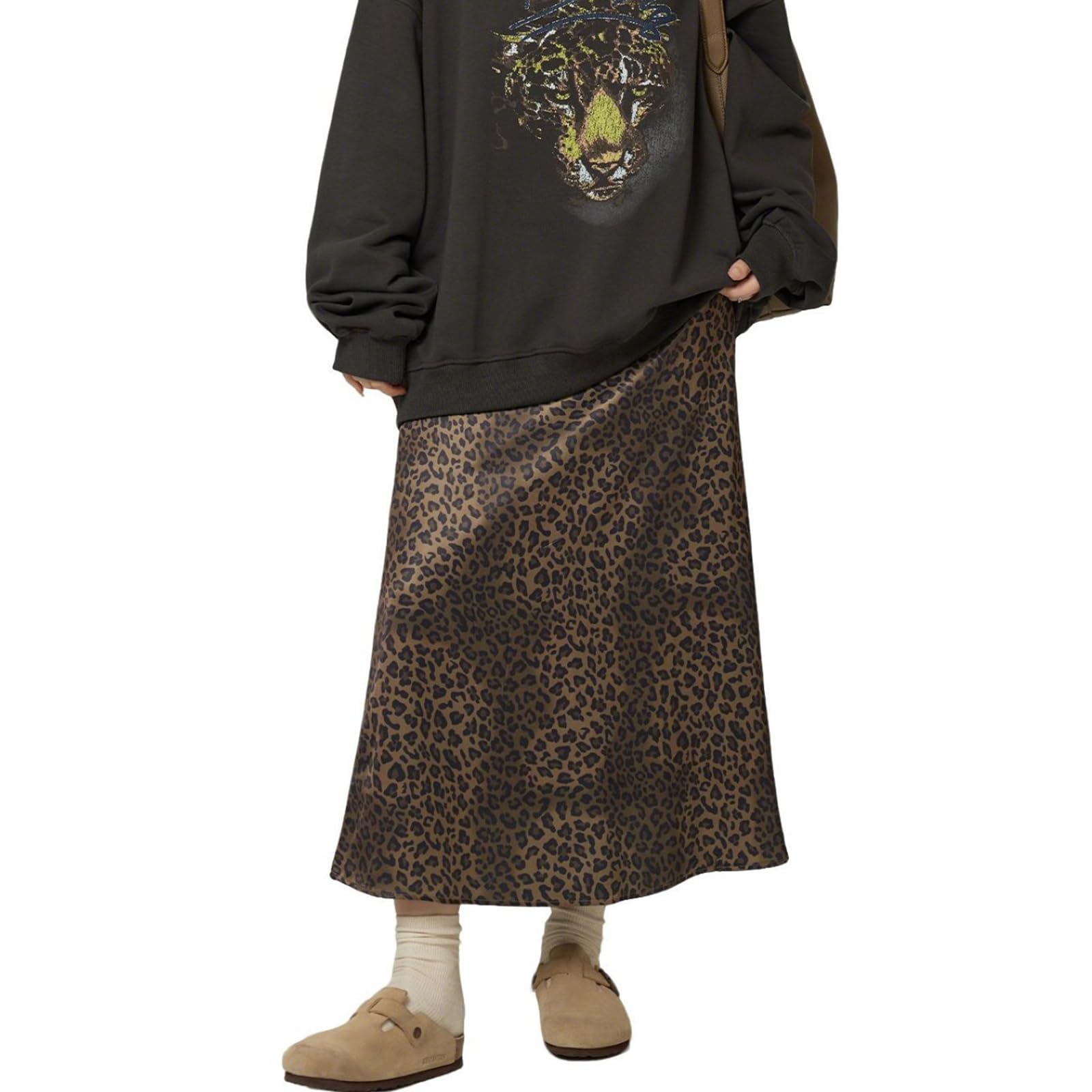 Jupe À Imprimé Léopard Pour Femmes Taille Haute Décontracté Coupe Ample Grande Taille Longue Style Y2K Jupes Légères En A