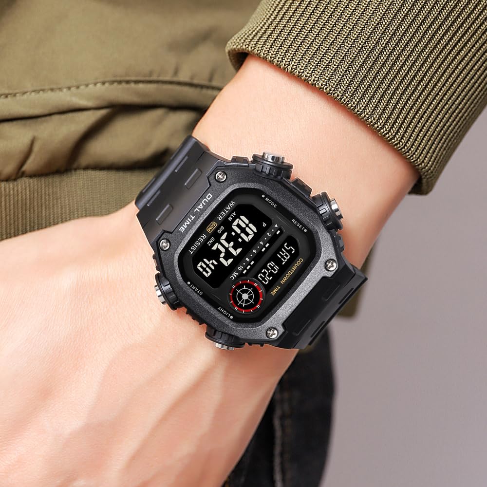 Digitale Herren-Armbanduhr, wasserdichte Uhren für Herren, Dualzeituhr mit Datumsalarm, Chronograph, Sportuhr für Teenager und Jungen