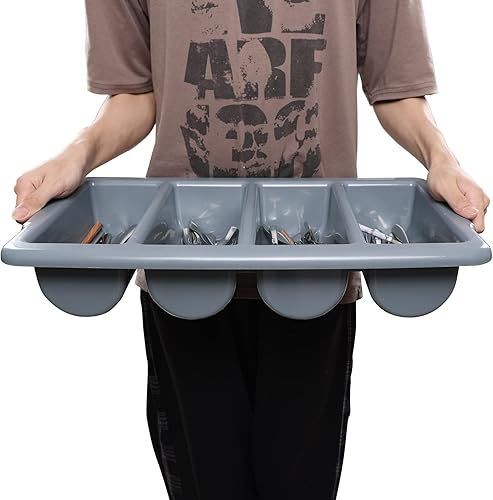 Miniatura 5 de Sandmovie Cubertería comercial de plástico con 4 compartimentos, gris, paquete de 4