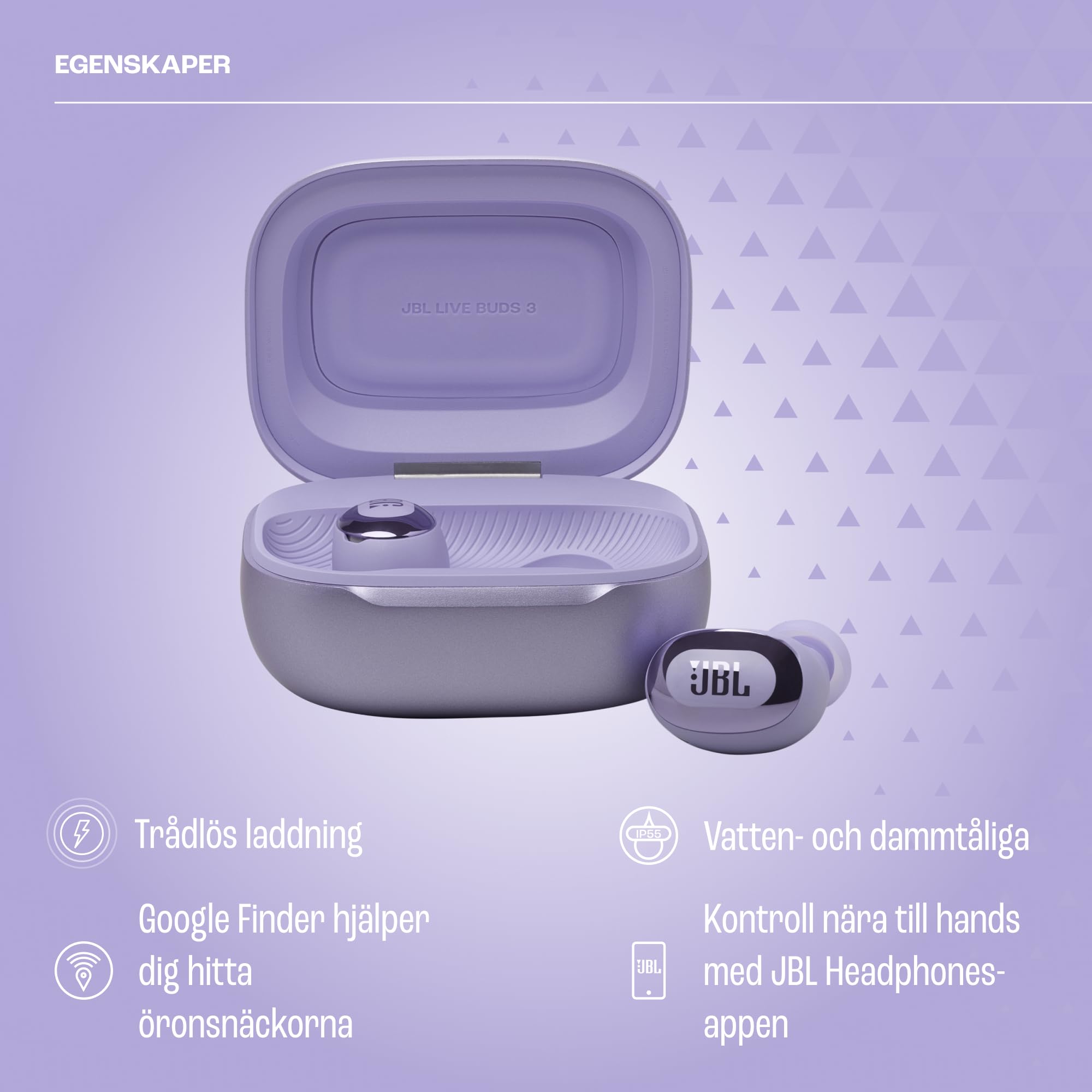 JBL Live Buds 3, Écouteurs sans fil, Bluetooth, jusqu'à 40 h d'autonomie, Réduction de Bruit Active, son haute fidélité JBL Signature, étanches à l'eau IP55, violet