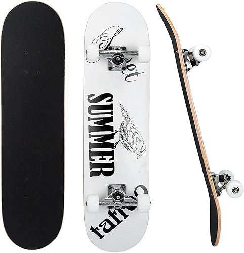 Patinetas de 31 x 8 pulgadas tablas de patinaje estándar completas para niñas y niños principiantes 9 capas de arce cóncavo monopatín para niños