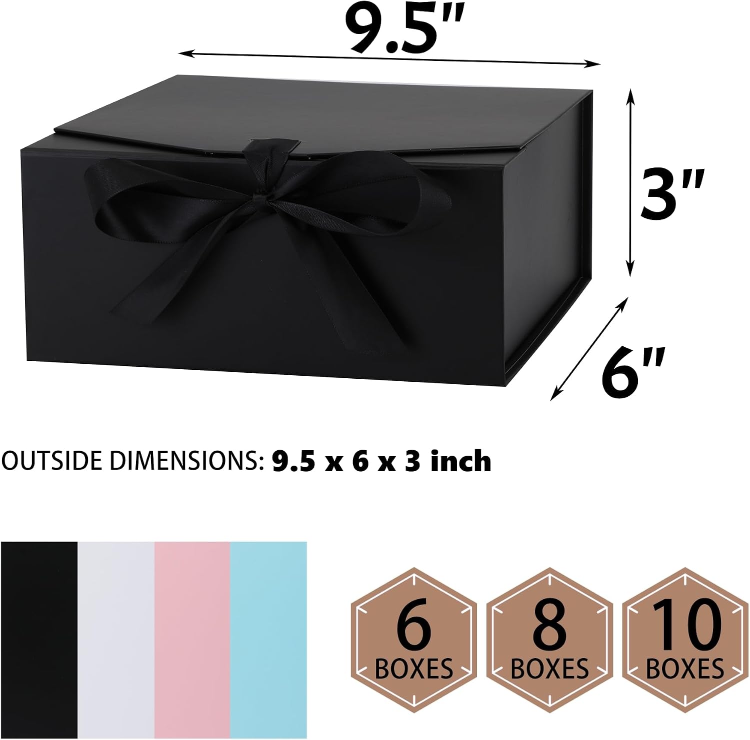 OEMVALATY 8-Pack Gift Boxes,9.5x6x3 Inch Magnetic Gift Boxes with Lids for Presents,Black with Ribbon, Bridesmaid Proposal Box for Wedding, Storage, Birthday image 4