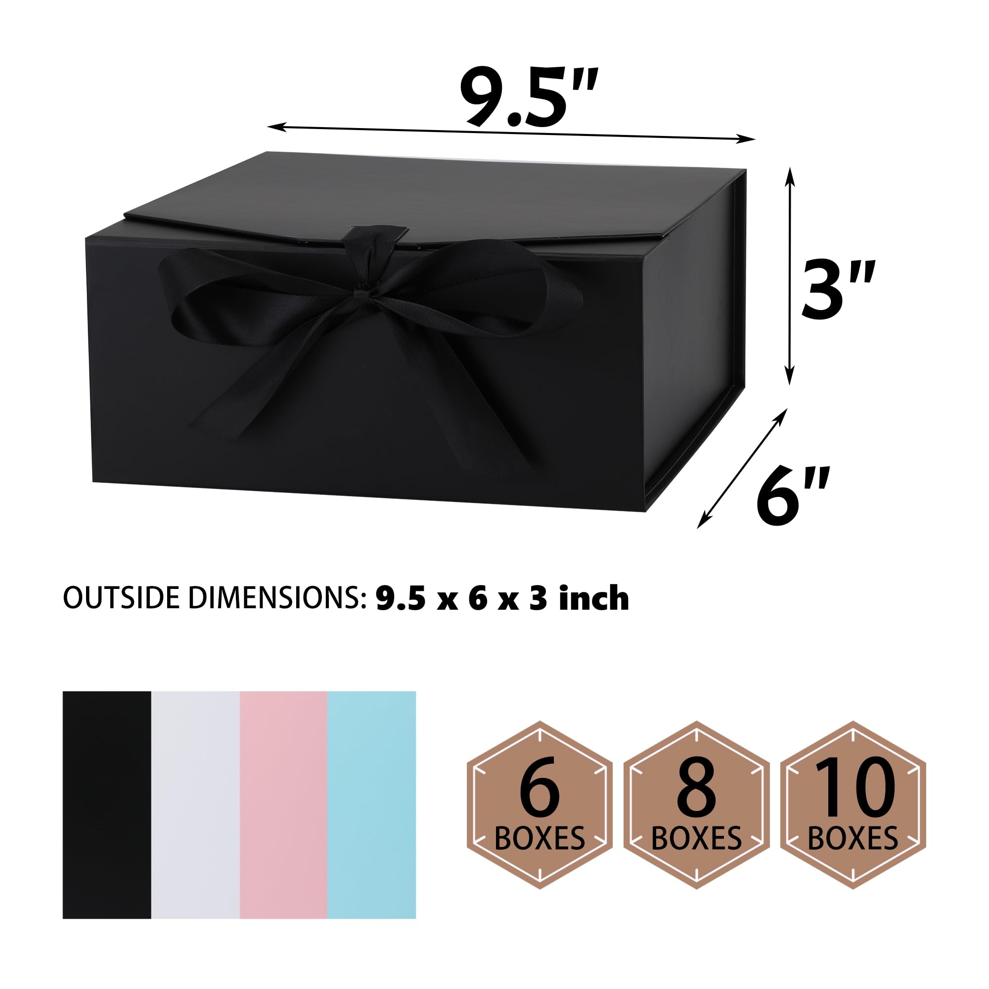 OEMVALATY Confezione da 6 scatole regalo, 22,9 x 15,6 x 7,6 cm, con coperchio magnetico e nastro, scatole per proposte di damigella d'onore per matrimoni, conservazioni, regali (nero)