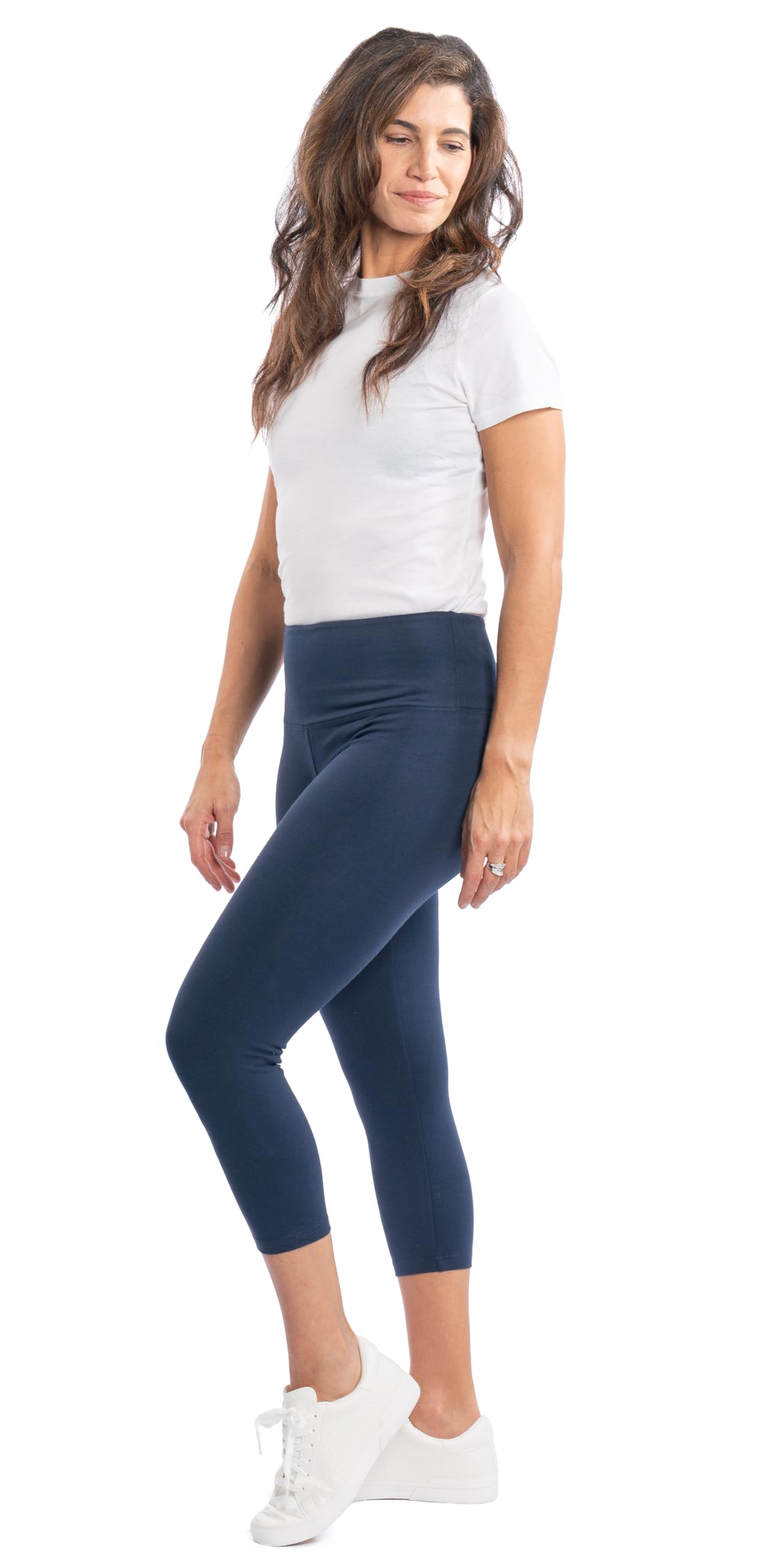 Leggings taille haute à enfiler, longueur corsaire en coton/élasthanne - Bleu - 2X