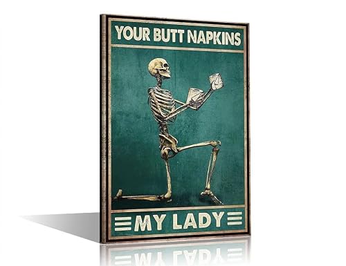 Canvas Wall Art For Bedroom Skull Wall Art For Living Room Bathroom Your Butt Napkins My Lady Wall Art Decor Funny Hippie Skeleton Modern Artwork For Home Walls Giclee Framed Ready To Hang 16"Wx24"H #TOP13