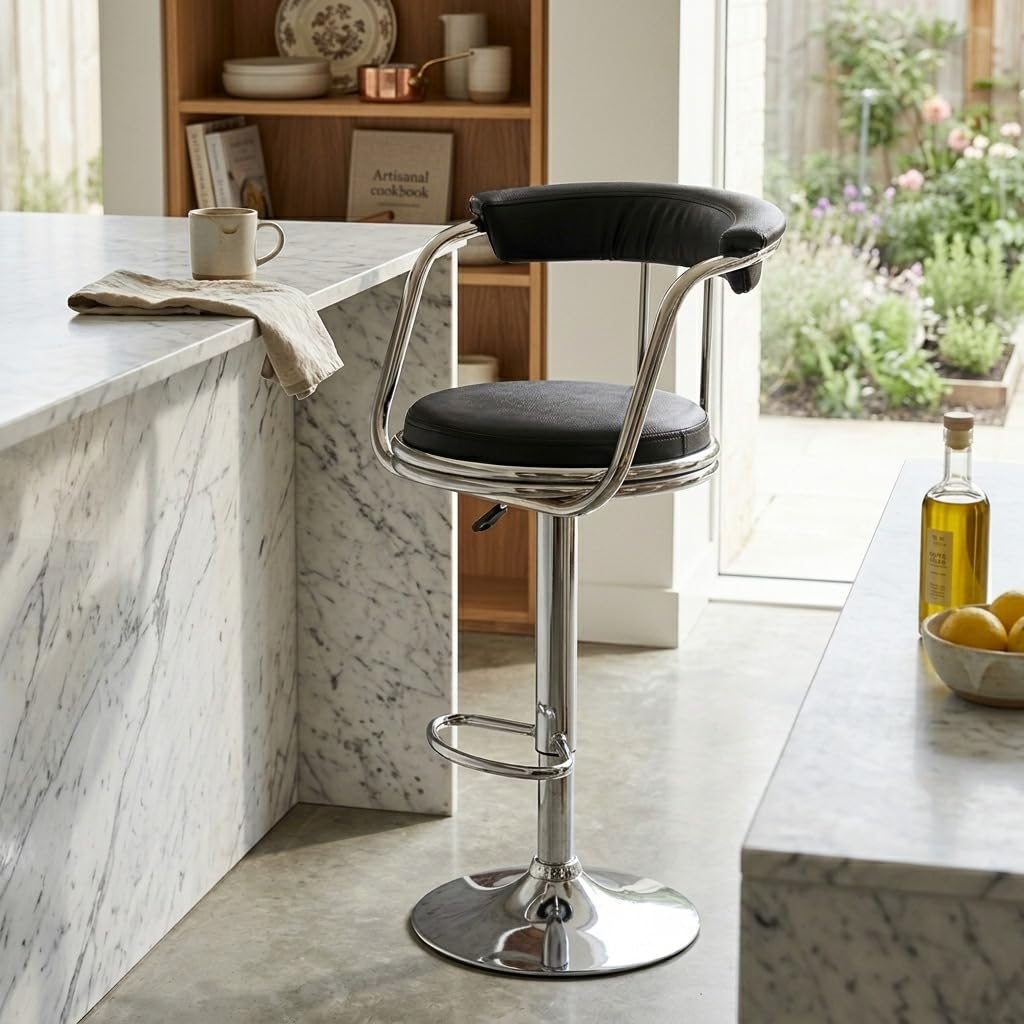 KOORSI & COMPANY. Adjustable High Curvy Barstool/Kitchen Chair Suitable for Counter, Cafeteria, Bar Stool Dining,Pubs, Office,Shops, Cafe (Black)-image-26