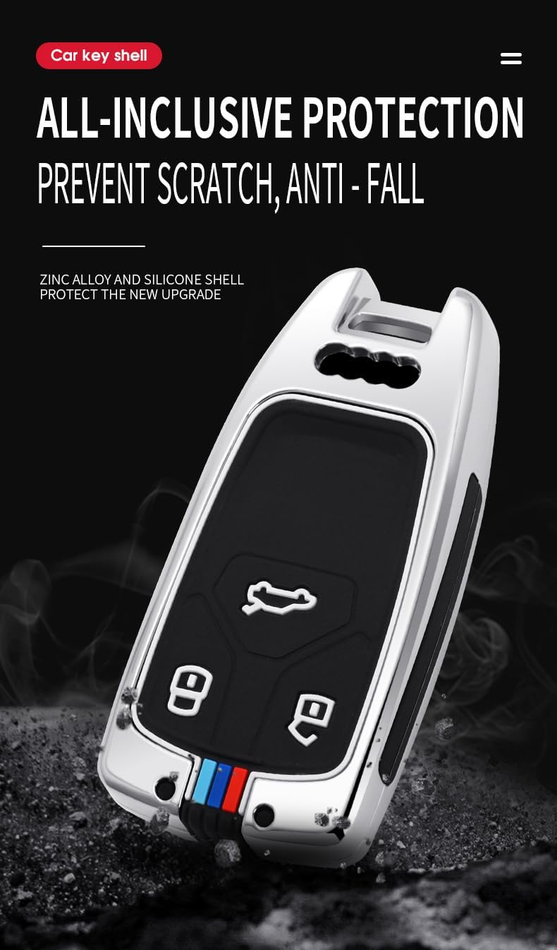 SANRILY Silicone+Zinc Alloy Smart Key Fob Cover for Audi A4 Q7 Q5 TT A3 A6 SQ5 R8 S5 Accessories Keyless Key Holder Case with Keychain Black