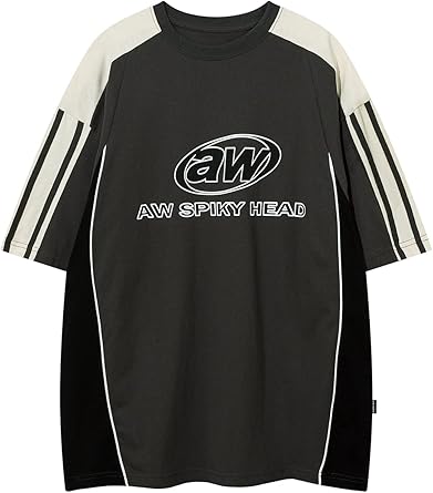 Vamtac Men's Short Sleeve Raglan Tees Color Block Letter Print Graphic Vintage Casual Summer Steetwear Tee Tops Unisex