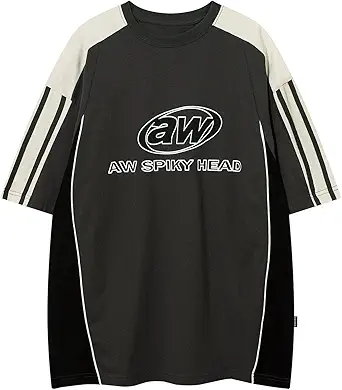 Vamtac Men's Short Sleeve Raglan Tees Color Block Letter Print Graphic Vintage Casual Summer Steetwear Tee Tops Unisex