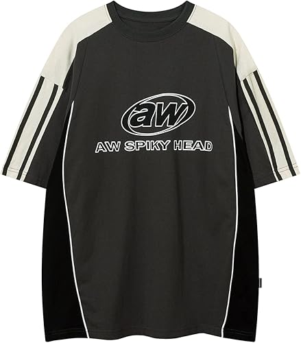 Vamtac Men's Short Sleeve Raglan Tees Color Block Letter Print Graphic Vintage Casual Summer Steetwear Tee Tops Unisex