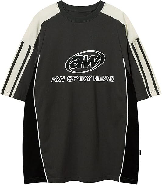 Vamtac Men's Short Sleeve Raglan Tees Color Block Letter Print Graphic Vintage Casual Summer Steetwear Tee Tops Unisex