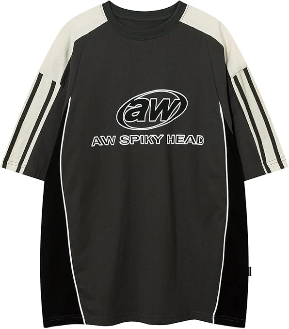 Vamtac Men's Short Sleeve Raglan Tees Color Block Letter Print Graphic Vintage Casual Summer Steetwear Tee Tops Unisex