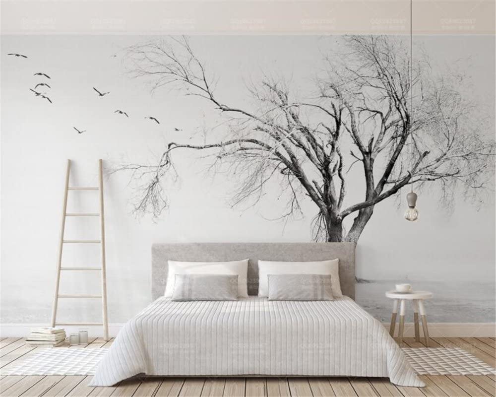 Papier Peint Mural 3D Motif Arbre et Oiseau Noir et Blanc, Amovible, à décoller et à Coller, pour Salon, Chambre à Coucher, Bureau, décoration, Grand Format, pour arrière-Plan TV, Photo mura