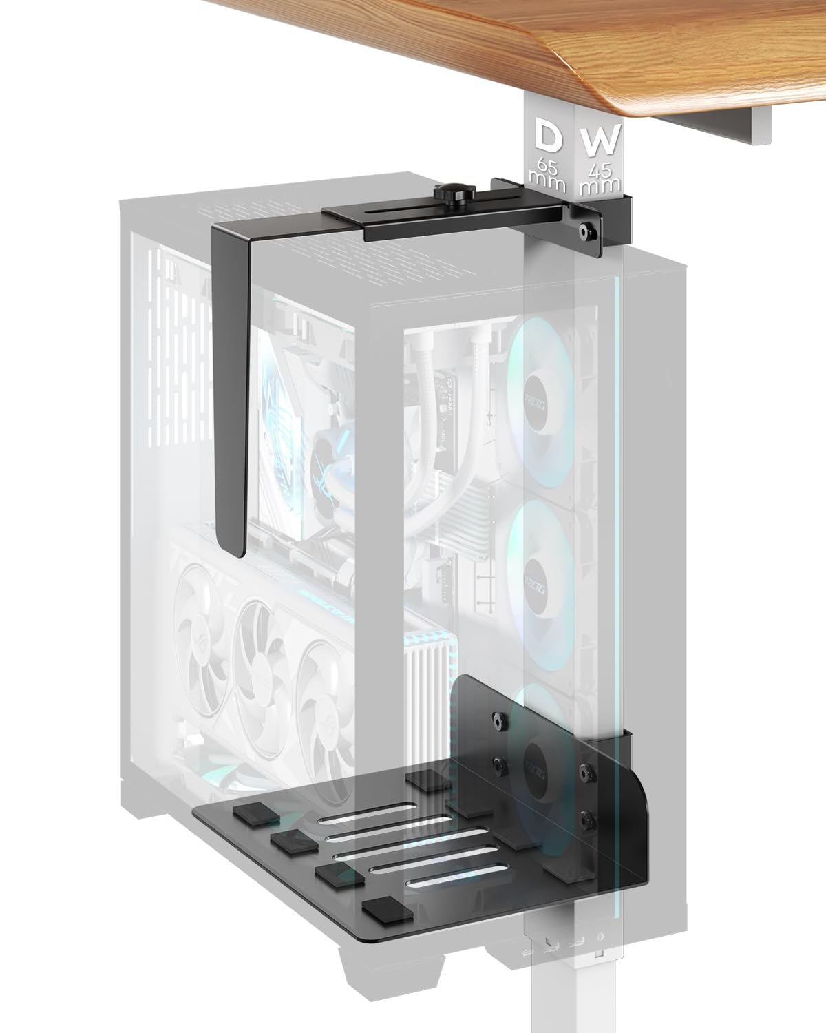 PUTORSEN Supporto da scrivania per PC, senza foratura, capacità 20 kg, larghezza e altezza regolabili, supporto per scrivania con morsetto per scrivania in piedi, adatto solo per gambe da 65 mm x 45