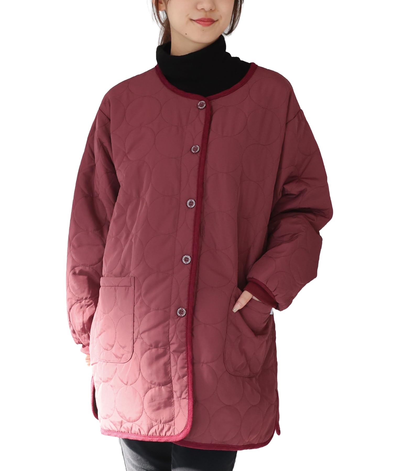on nishiki Women's Smocked Coat, Winter, Padded Quilt, Warm, Stylish, Cute, Front Opening, Long Length, Cold Protection, Shaky, Ribbed Sleeves, Pockets Included, Flattering Clothing, Apron with-picture-51