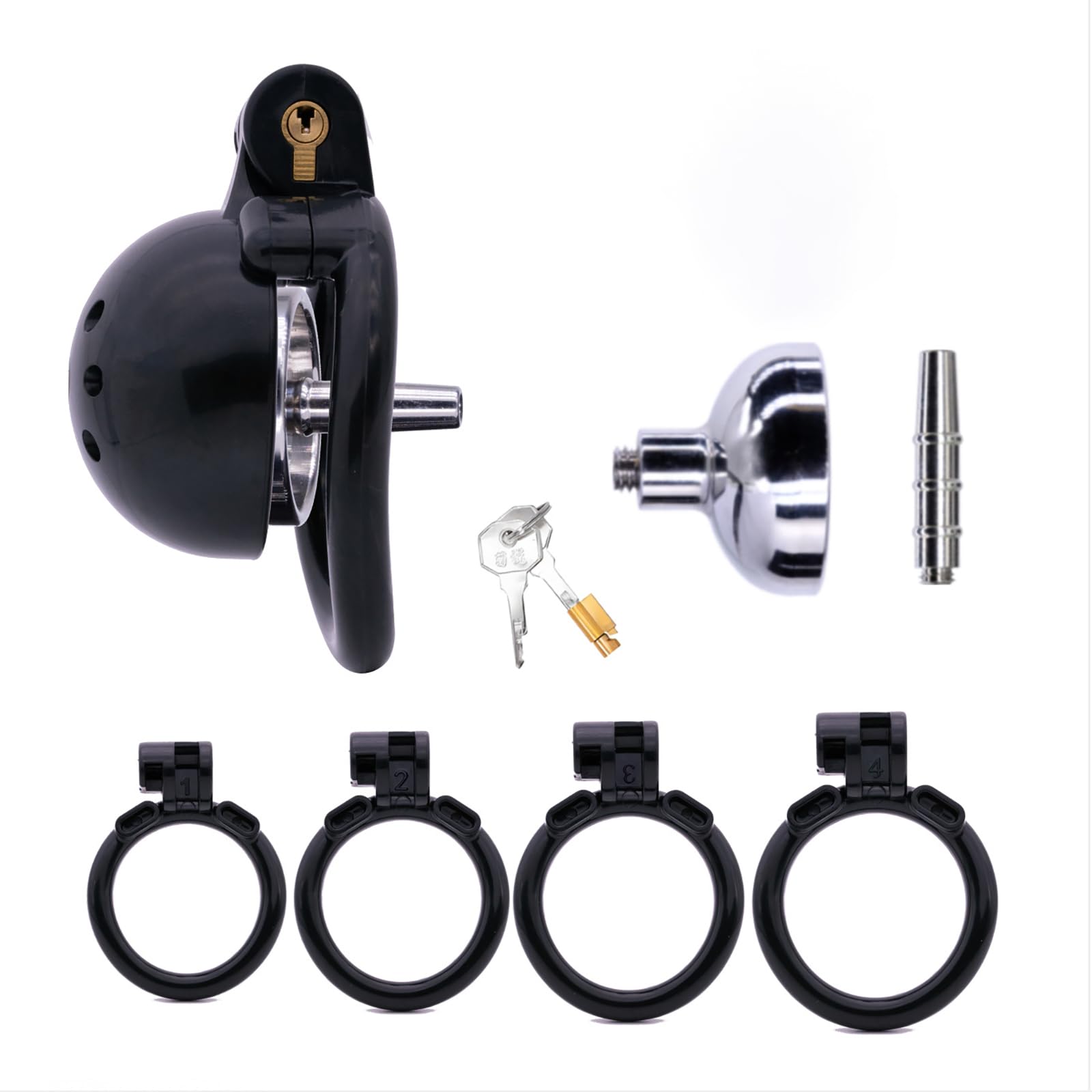 Petite cage à pénis Sex toy Chastity Cage pour homme avec 4 anneaux péniens Cage à pénis creuse et aérée pour SM fétichisme, jeux de bondage Ceinture de chasteté Produits pour adultes (Black,B)