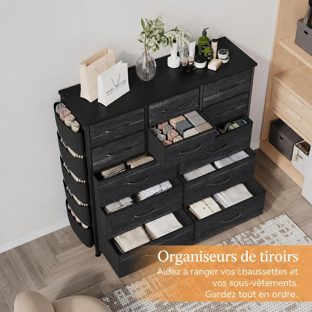 Commode Chambre en Tissu, Meuble de Rangement Haut pour Entrée