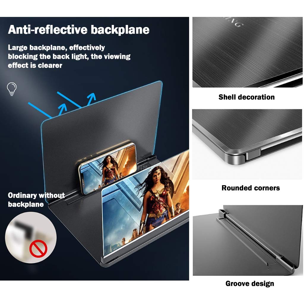 Lente di ingrandimento per Schermo Lente d'Ingrandimento for Smartphone da 18", Schermo ingranditore 3D Pieghevole for cellulari, Film e Video(Black)