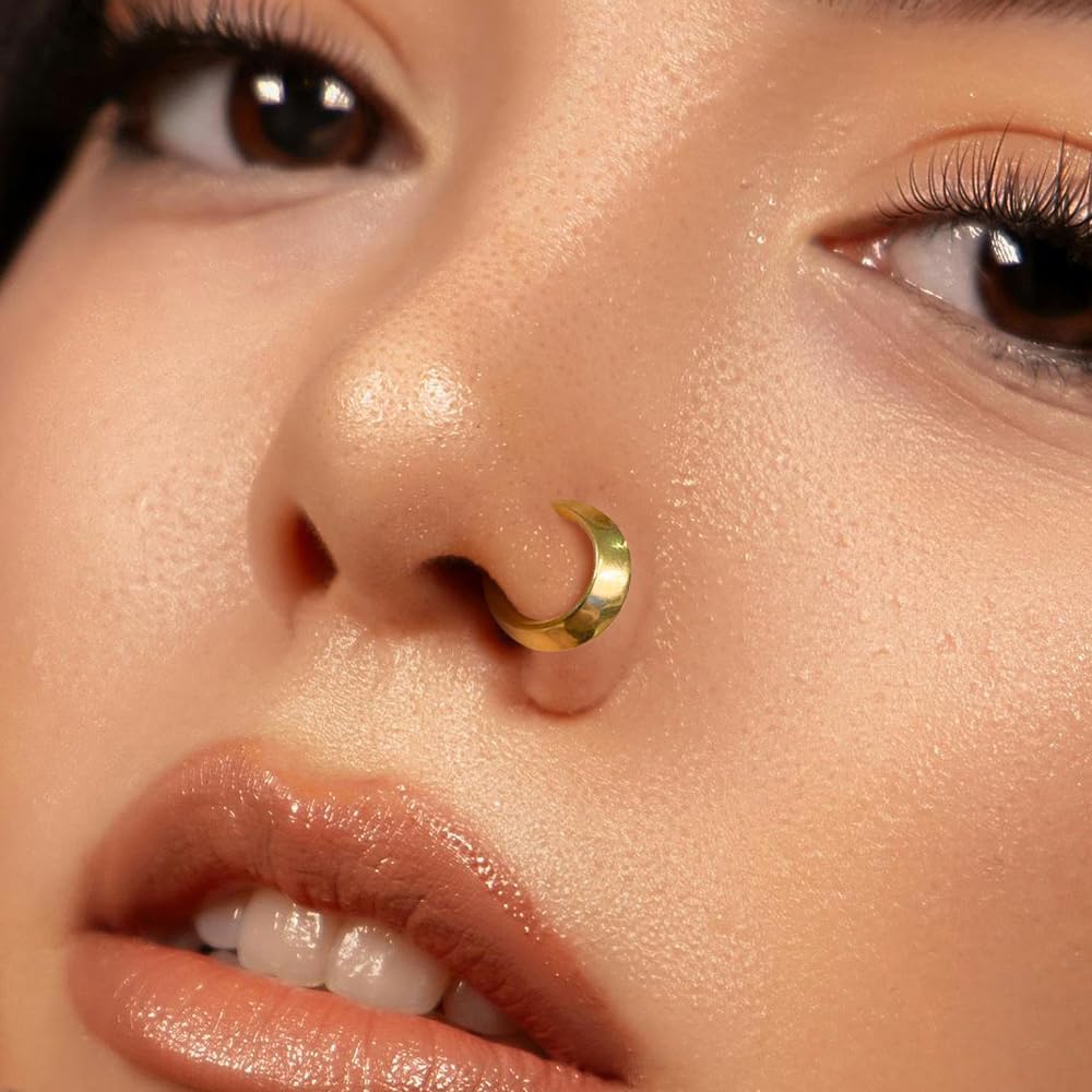 Nose Rings Hoops 16G: 316L Stainless Steel Septum Rings Hoops Gold, Hinged Segment Nose Lips Helix Cartilage Clicker Hoop Earrings Piercing Rings for Women Men 8mm - Image 2