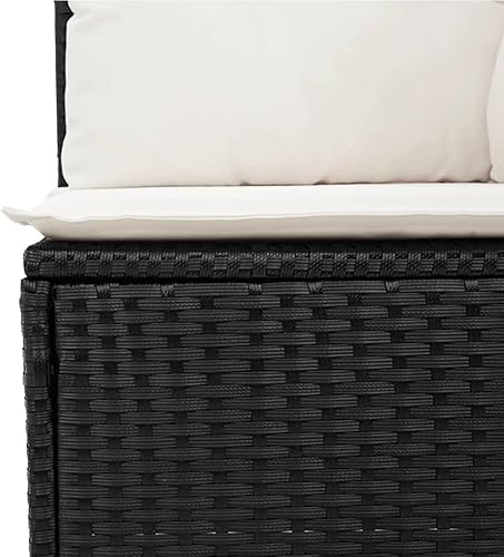 Miniatura 7 de Modern Outdoor Sofa Set in Black and Cream White, Durable Poly Rattan Modular Patio Furniture with Removable Cushions, Weather-Resistant Design for