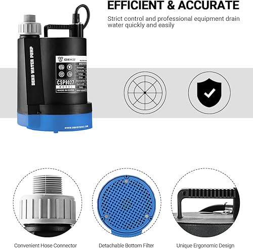 Miniatura 4 de DEKOPRO Bomba de agua sumergible 14 HP 1850GPH Bomba de agua termoplástica eléctrica portátil de transferencia para piscina, tina, jardín, drenaje