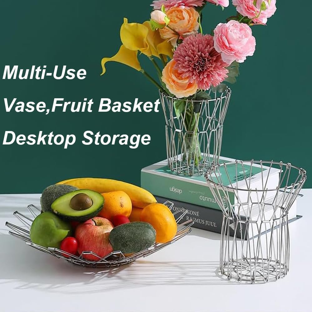 RRJ Multipurpose Stainless Steel Foldable Fruit and Vegetable Basket for Kitchen/Dining Table/Home(8 Shapes) 1