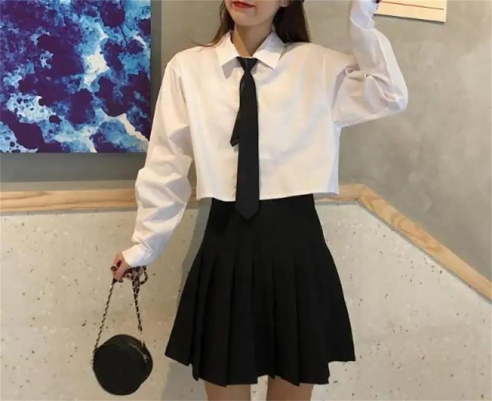 Genérico Camisa Informal Holgada de Manga Corta con Cuello Vuelto, Corte Recto y Botones Delanteros para Mujer (Manga Larga con Lazo)