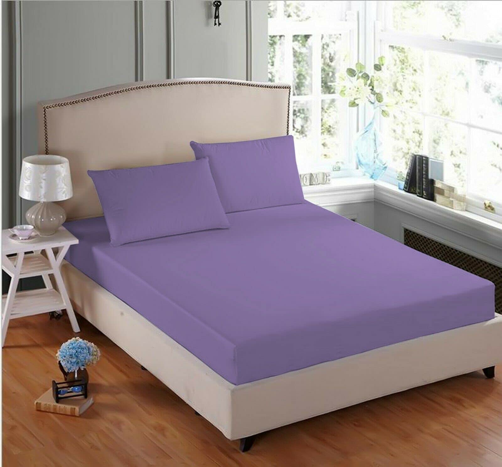 POSHLIVING Lilac 2 Ft 6” Small Single Bunk Bed Fitted Sheets Plain Dyed 100% Poly Cotton Fabric Solid (76x190x25cm) (Lilac)
