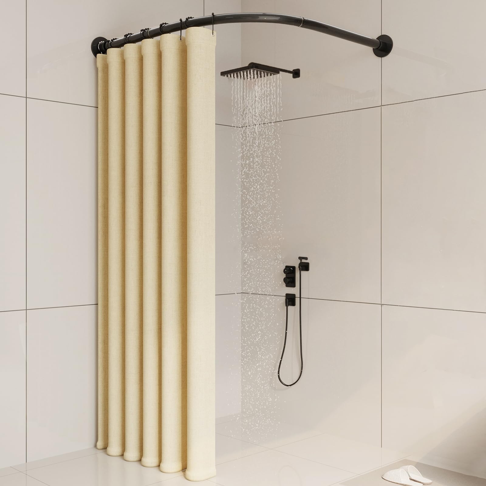 Tringle à rideau de douche d'angle extensible et réglable, barre de douche en acier inoxydable sans percer