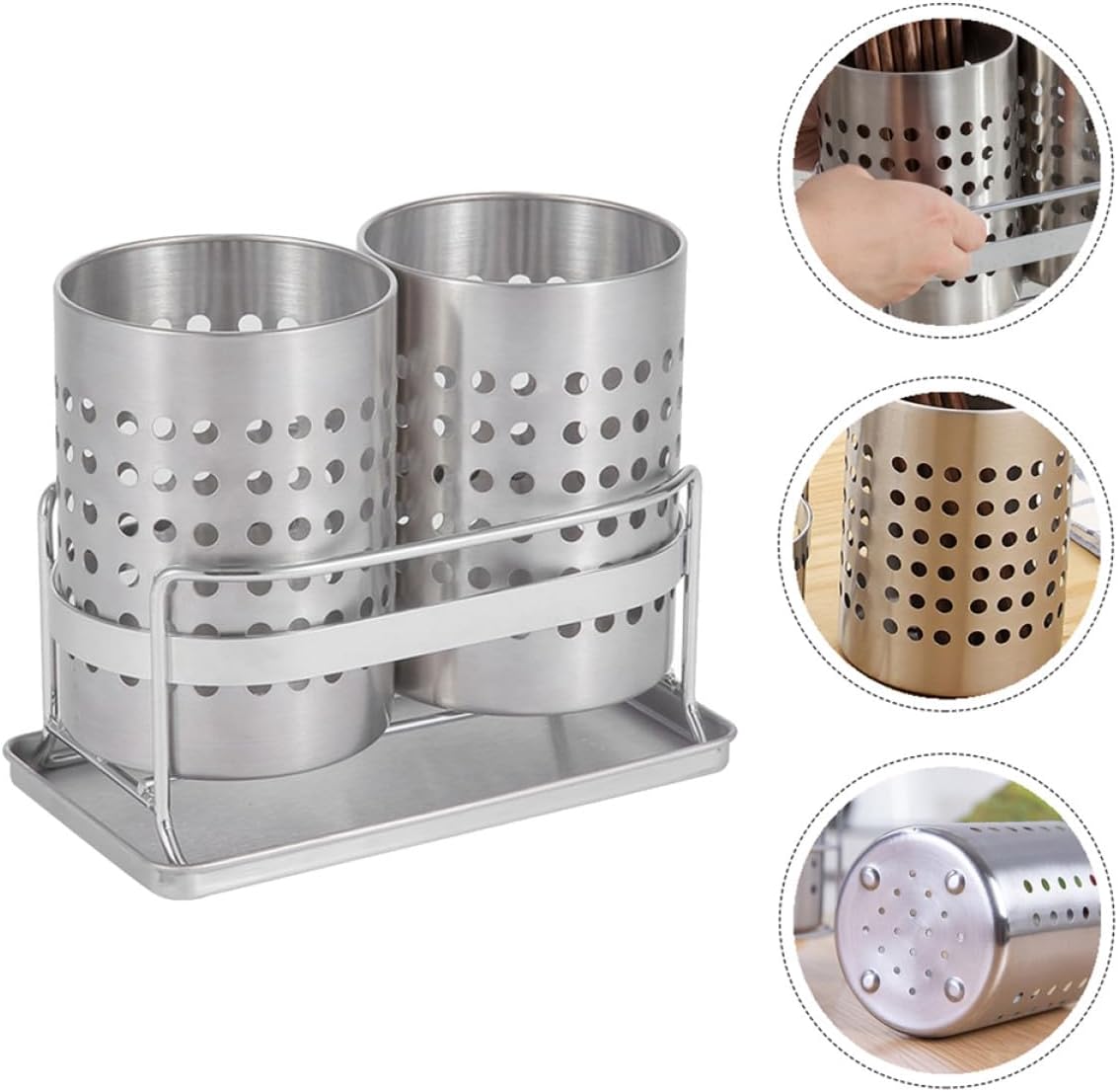 Stainless Steel Chopstick Holder and Utensil Crock with Drainage, Kitchen Countertop Organizer for Cutlery and Flatware Storage