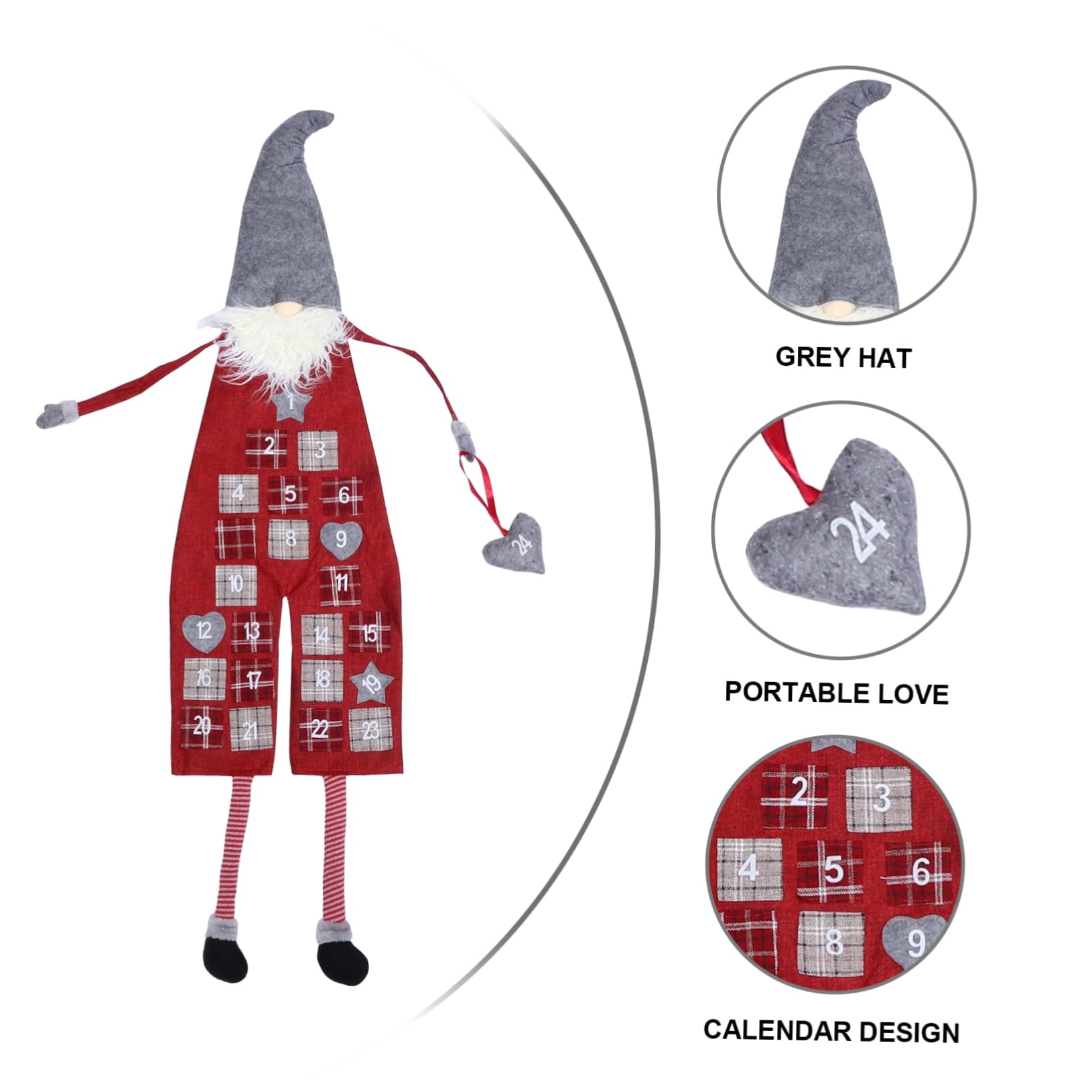 Calendario Avvento Decorativo Appendibile Rosso in Lino e Lana Artificiale Conto alla Rovescia per Natale Decorazione Festiva per Soggiorno e Camera