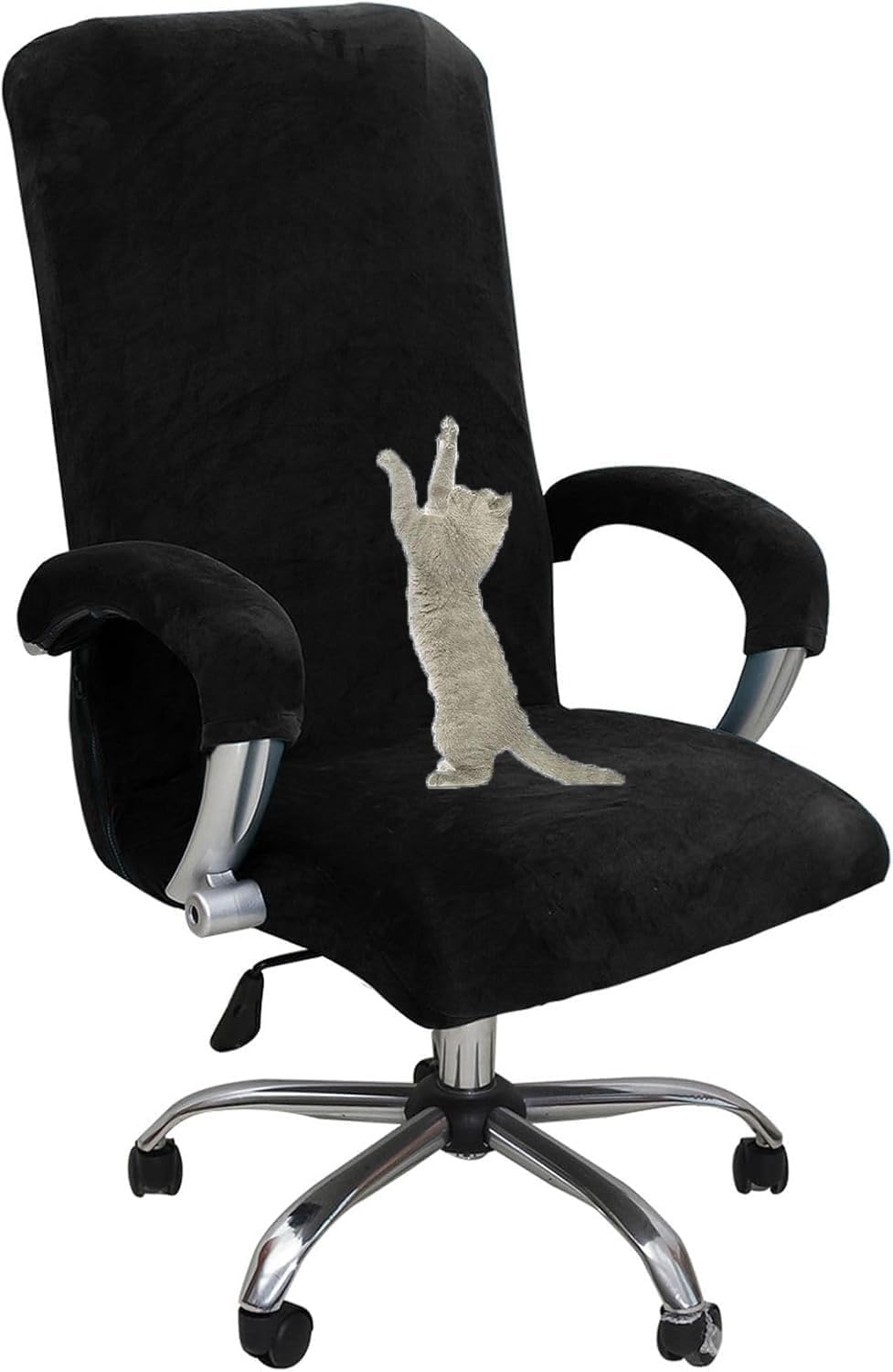 YOPOIY Velvet Office Chair Cover Cat Scratch Proof, Stretch Desk Chair Cover Soft Rotating Chair Slipcover Washable Computer Chair Cover (Black,Large)