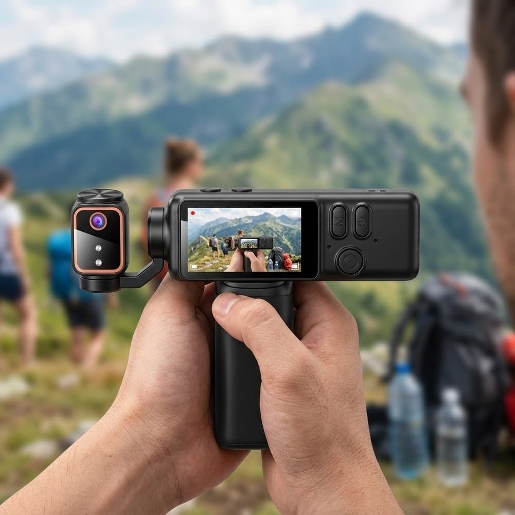 Videocamera portatile 4K con obiettivo flip a 180°