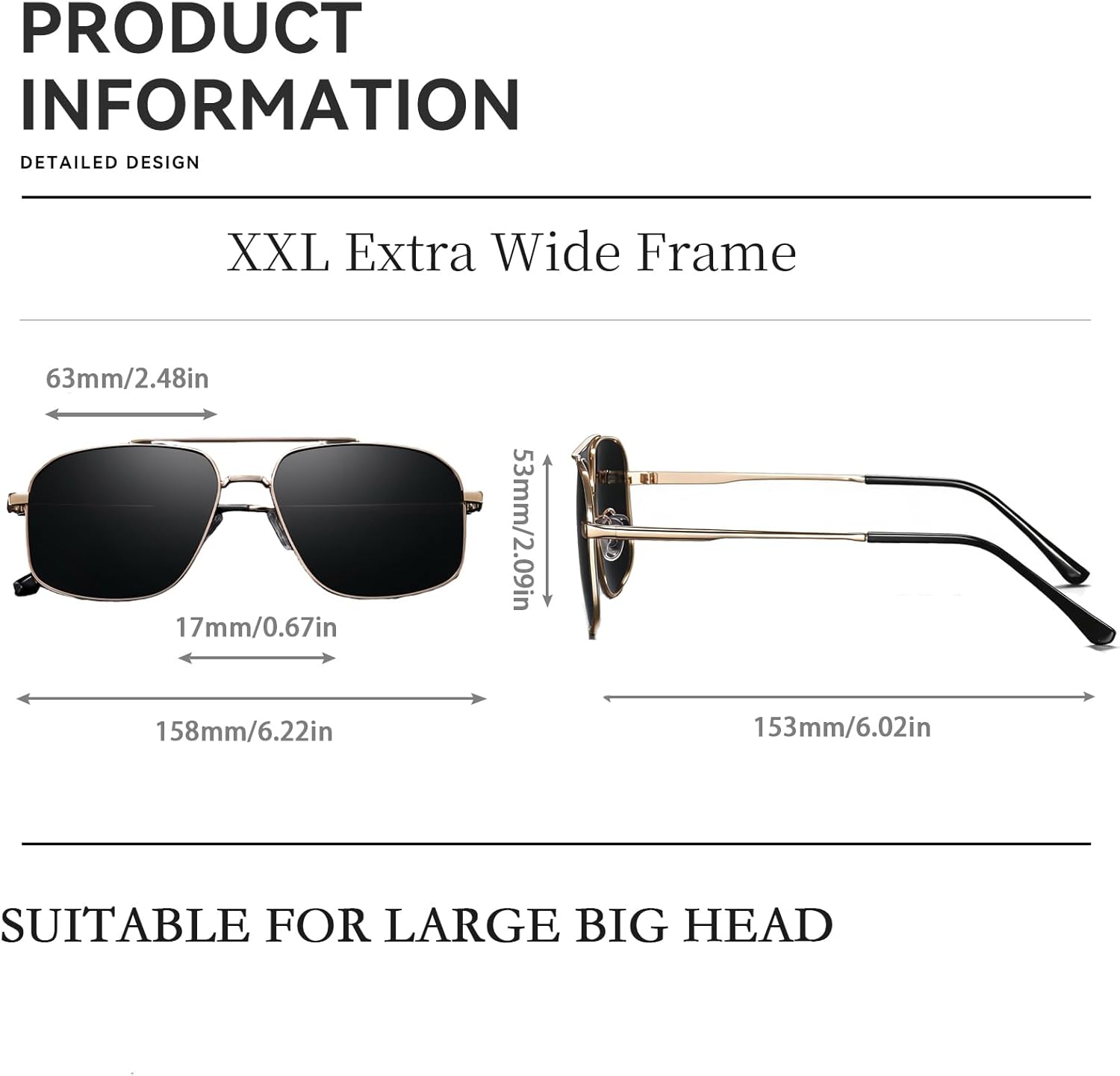 XXL Oversized Polarized Aviator Sunglasses for Big Heads Men - Extra Large Wide Frame (158mm) with UV400 Protection - Image 5