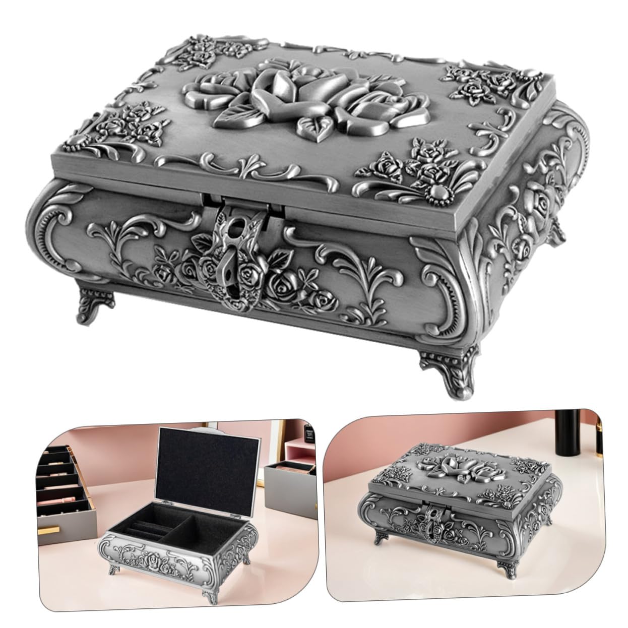 minkissy Pudełko Na Biżuterię Z Metalu W Stylu Retro Organizer Do Przechowywania Biżuterii Etui Na Drobiazgi Etui Na Kolczyki Pojemnik Na Drobiazgi W Stylu Vintage Pojemnik Na