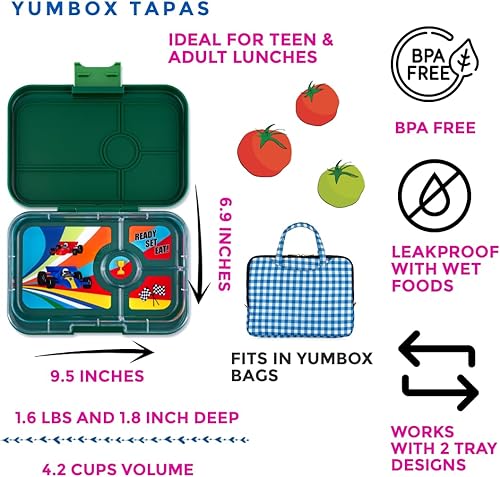 Miniatura 2 de Yumbox Tapas - Lonchera Bento de 4 compartimentos, tamaño grande, perfecta para sándwiches, ecológica, a prueba de fugas (verde Greenwich - bandeja