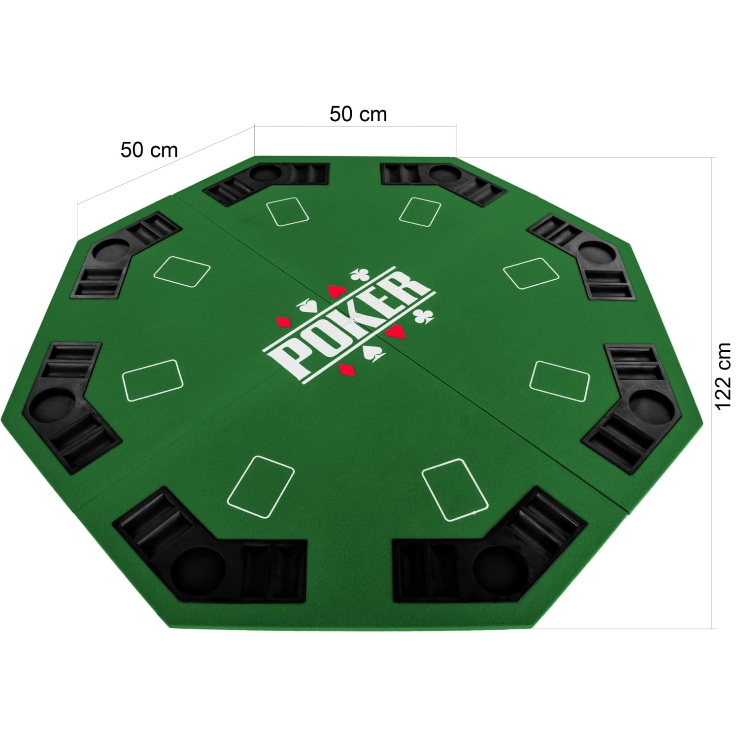 GAMES PLANET Faltbare Pokerauflage Full House 120x120 cm achteckig MDF 8 Getränkehalter 8 Chiptrays grün