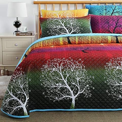 Swanson Beddings Rainbow Tree Bedspread Coverlet Quilt Set: Quilt and Pillow Shams (King) Cover
