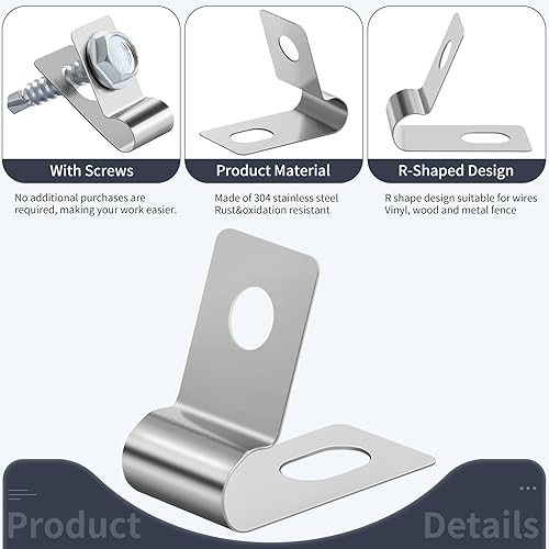 Miniatura 10 de Abrazaderas de alambre para cercas agrícolas, clips de alambre de acero inoxidable con tornillos para alambre soldado a madera, metal o valla de