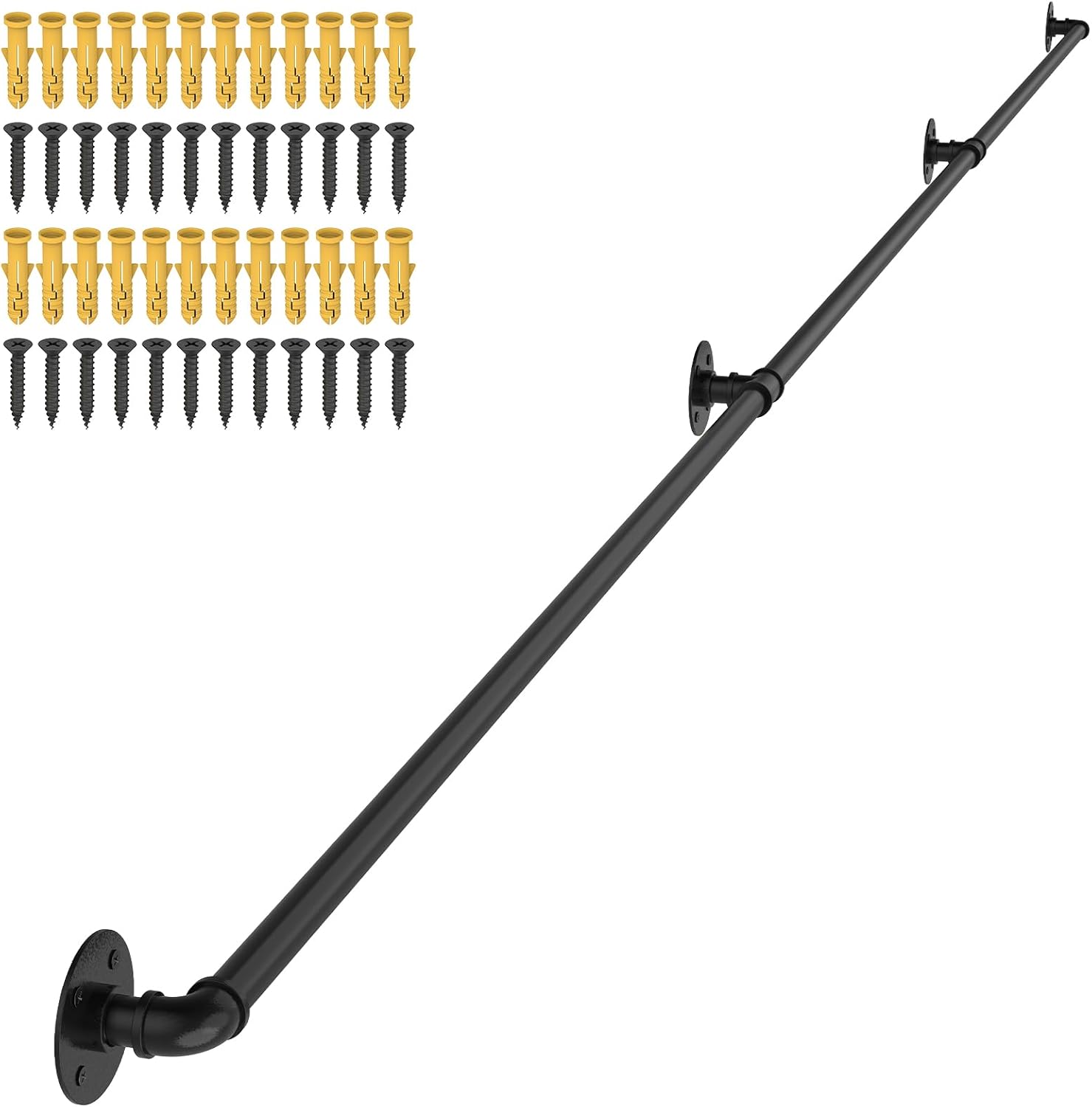 OUSHENG 12ft Industrial Pipe Stair Handrail - Durable Metal Wall Mount Railing for Indoor Outdoor Steps, Vintage Farmhouse Grab Bar