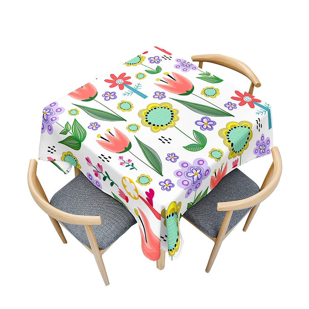 Treer Floral Print Table Cloth, Square Tablecloths Wipeable Splash Proof Tablecloth Table Cloths for Kitchen Decoration Outdoor Picnic (Cartoon Sunflower,140x140cm)