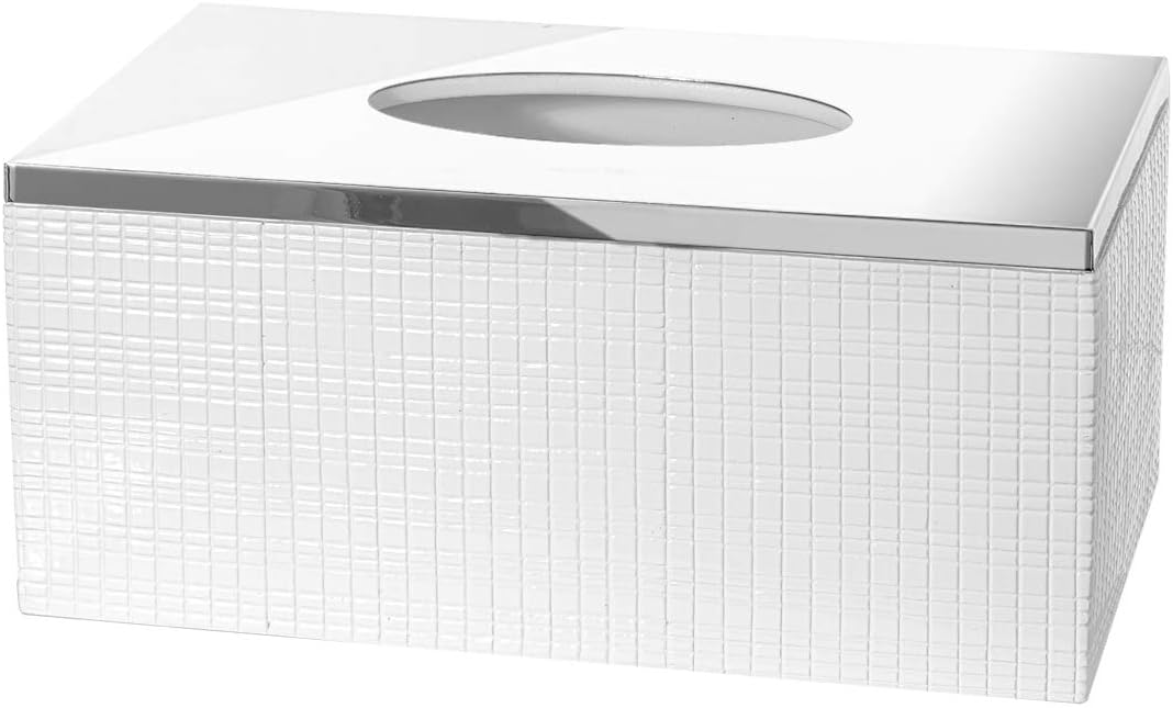 Creative Scents Estella White Tissue Box Cover Rectangular - Decorative Kitchen and Bath Tissues Paper Holder - Tissue Refill Dispenser/Holder Napkin Box Cover for Elegant Bathroom Decor