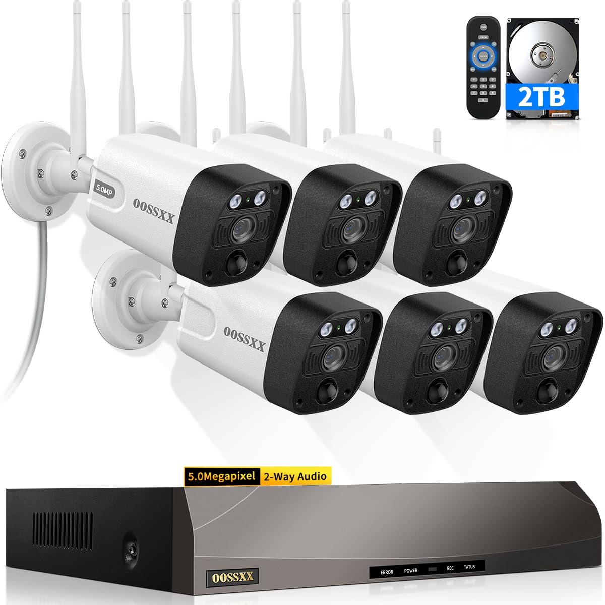 2-Way Audio &amp; PIR Detection 5.5MP Dual Antennas Enhance WiFi Wireless Camera System Surveillance Outdoor Wireless Security Cameras System Video Surveillance DVR Kit