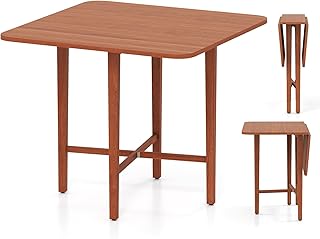GOFLAME Square Drop Leaf Dining Table for 2-4 People, Folding Kitchen Table with Solid Rubber Wood Legs, Farmhouse Extendable Table for Dining Room, Living Room, Small Space, Walnut