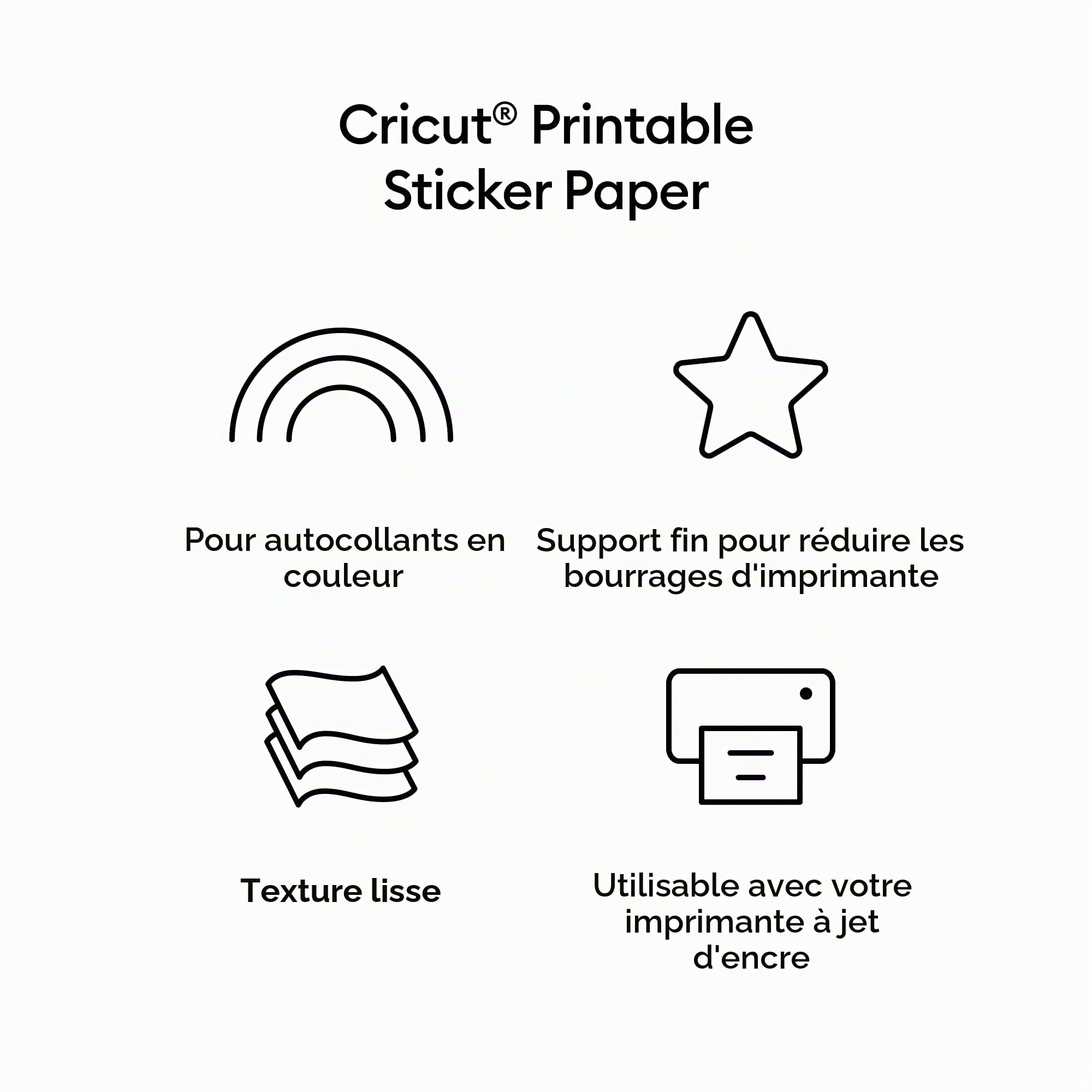 Cricut Lot de 50 feuilles de papier autocollant imprimable (21,6 x 27,9 cm)
