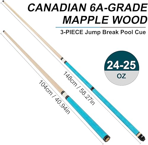 Miniatura 2 de Taco de billar de 3 piezas, pesado, para salto y quiebre, 24-25 oz, madera de arce canadiense, punta de cristal de 14 mm para salto o quiebre