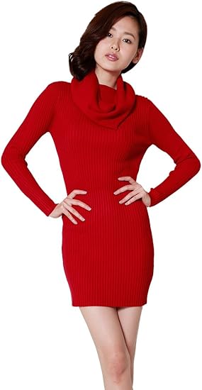Amazon Co Jp アイモハ Aimoha ハイネック長袖ニットワンピース ワインレッド 服 ファッション小物