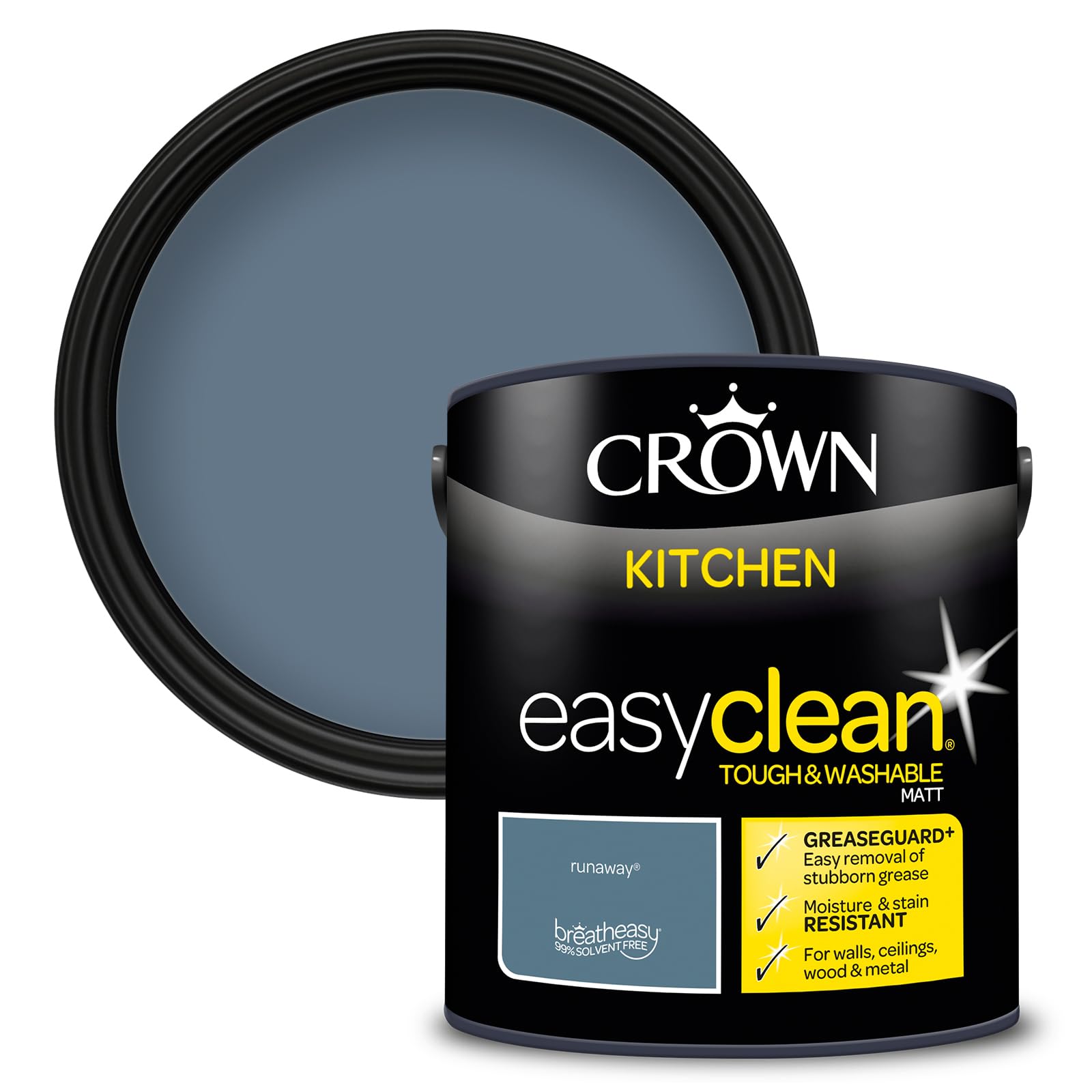 Crown EASYCLEAN Mid Blue Kitchen Paint - Matt Wall Paint 2.5L