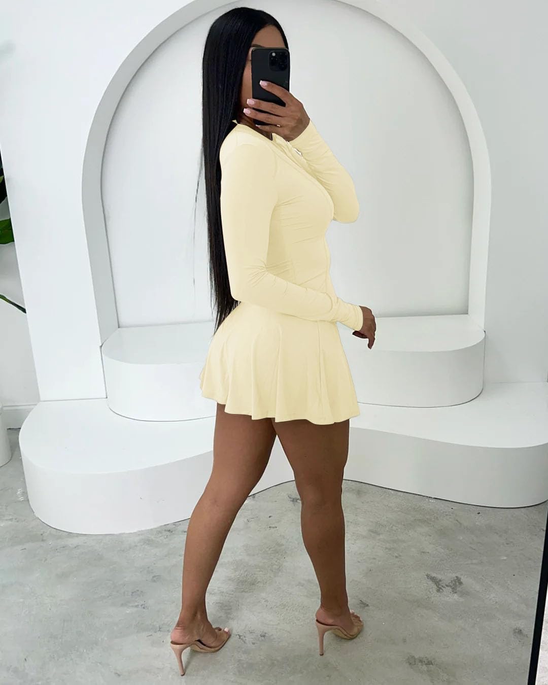 Vssjavun Women 2 Piece Mini Skirt Sets with Long Sleeve Zipper Workout Jacket Sweatsuit Tracksuit Tennis Outfits - Image 3