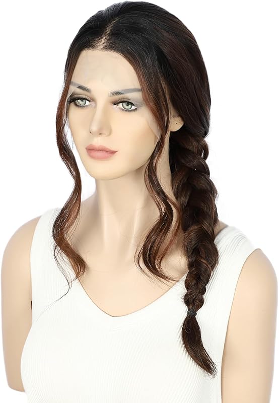 Sapphirewigs Csokoládébarna Hullámos Paróka - 13x4 Csipke Elülső Szintetikus Haj, 56 cm, Hőálló, 150% Sűrűség, Előtépett, Napi és Alkalmi Vi